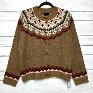 Lumière Fair Isle Toggle Cardigan Sweater Small Brown Nordic Wool Blend